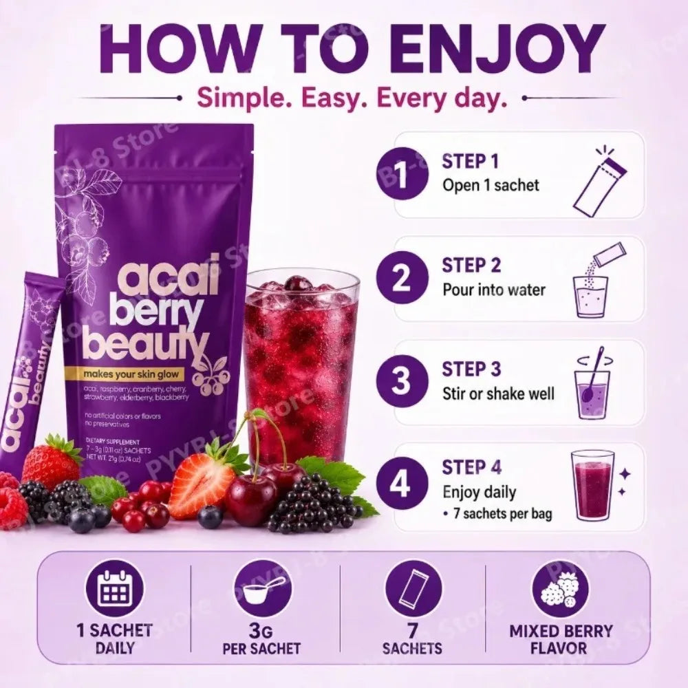 Beauty Berry Drink Powder | Acai Raspberry Cranberry Elderberry Blend
