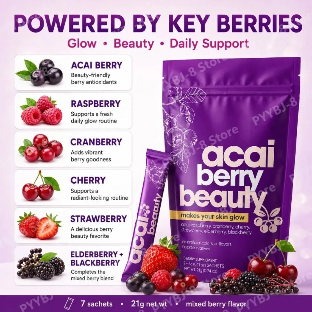 Beauty Berry Drink Powder | Acai Raspberry Cranberry Elderberry Blend